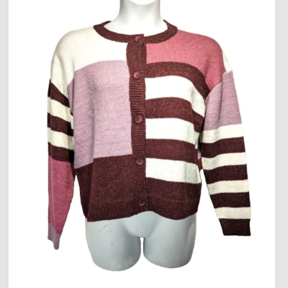 NWT Lane Bryant Maroon Colorblock Long Sleeve Cardigan Sweater Plus 14/16 - Picture 1 of 3